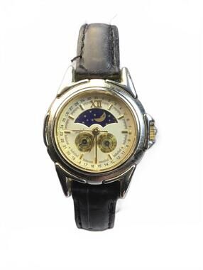 Mondu Women's  Watch with Black Leather Strap and Moon-Sun